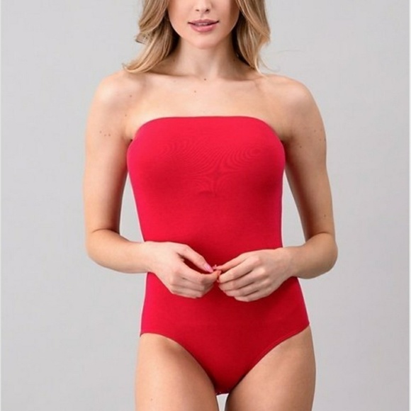 Heart & Hips Red Tube Top Snap Bodysuit - Picture 3 of 7